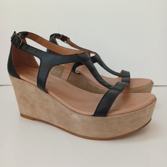 Sundance Wedge Black Tan Leather Strappy Open Toe Ankle Buckle Womens 6 or 37 - Picture 12 of 16